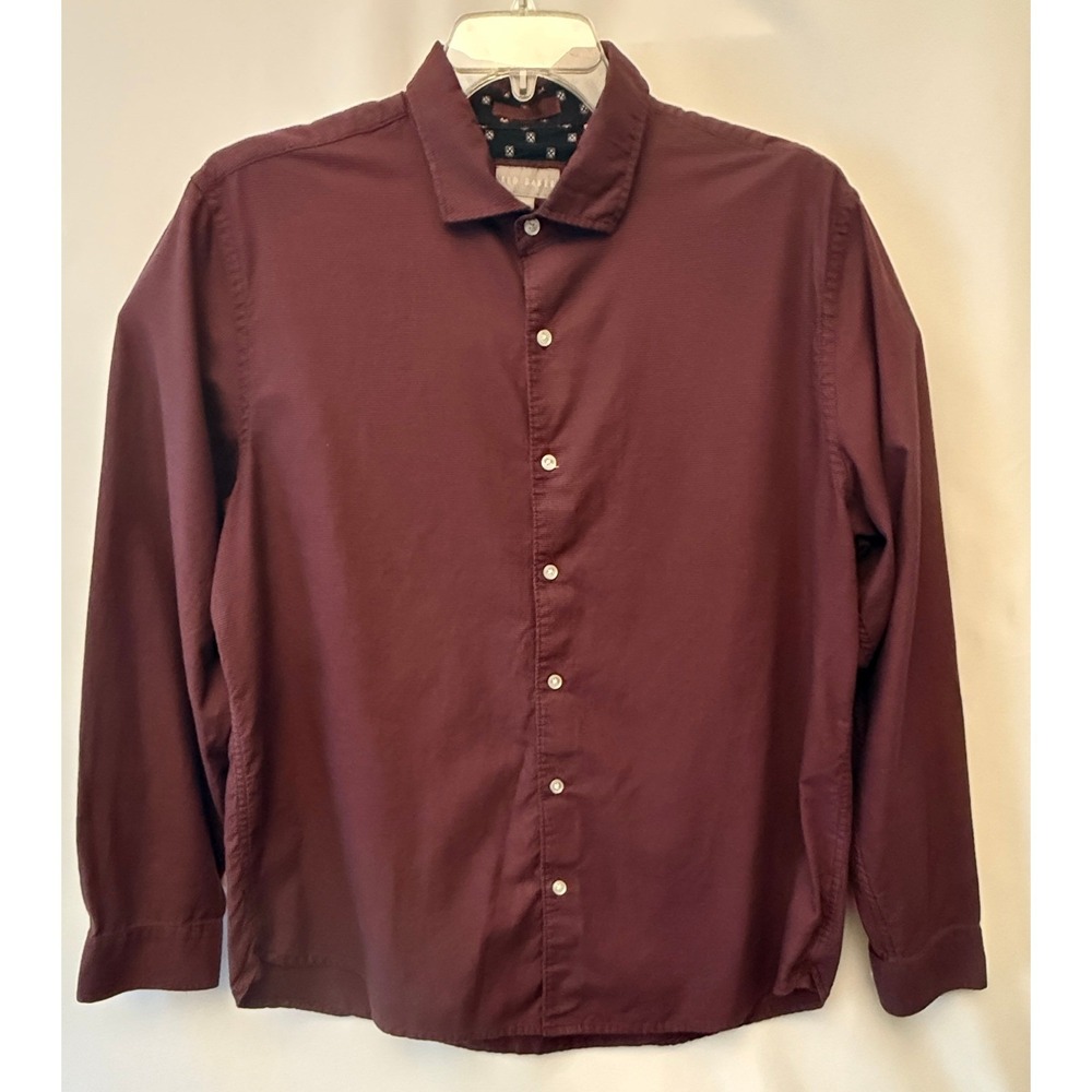 Ted Baker Mens XL Long Sleeve Button Down Shirt Burgundy Maroon Cotton